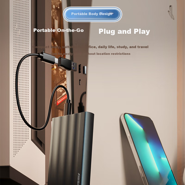 Портативний жорсткий диск Newsmy 2 ТБ, механічний, серія Xinghe Metal, USB 3.0, 2.5", чорний, матова текстура, хвилястий дизайн - зображення 2