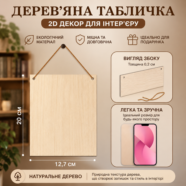 Табличка «Reading Corner» дерев’яна коричнева 20×12.7 см - Фото 2 Табличка «Reading Corner» дерев’яна коричнева 20×12.7 см - зображення 2