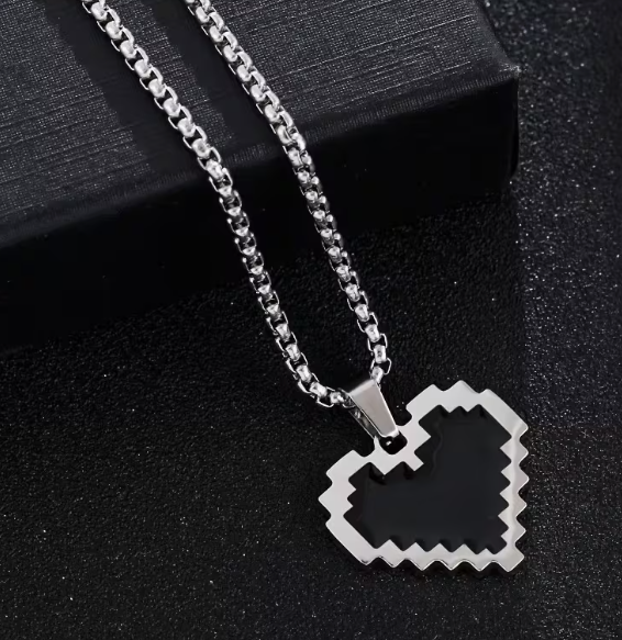 Кулон мужской Pixel Heart с цепочкой, подвеска, украшение на шею из медицинской стали под серебро - Фото 3 Кулон мужской Pixel Heart с цепочкой, подвеска, украшение на шею из медицинской стали под серебро - изображение 3