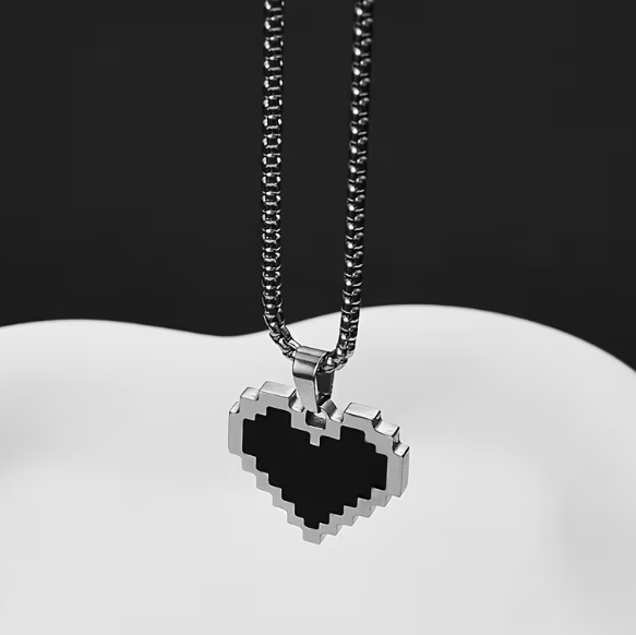 Кулон мужской Pixel Heart с цепочкой, подвеска, украшение на шею из медицинской стали под серебро - Фото 5 Кулон мужской Pixel Heart с цепочкой, подвеска, украшение на шею из медицинской стали под серебро - изображение 5