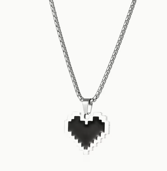 Кулон мужской Pixel Heart с цепочкой, подвеска, украшение на шею из медицинской стали под серебро - Фото 6 Кулон мужской Pixel Heart с цепочкой, подвеска, украшение на шею из медицинской стали под серебро - изображение 6
