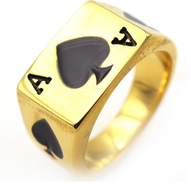 Кольцо, стильный регулируемый перстень, печать для мужчин и женщин Poker Ring Золотистый - изображение 2