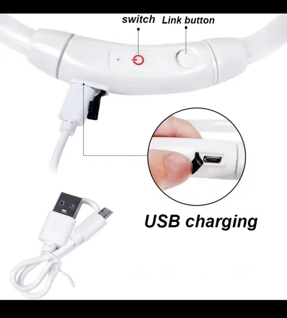 Яркий светодиодный LED ошейник для собак и кошек 70 см (можно укорачивать) с USB-заряд. Видимость до 500м в темноте. Цвет СИНИЙ. - изображение 5