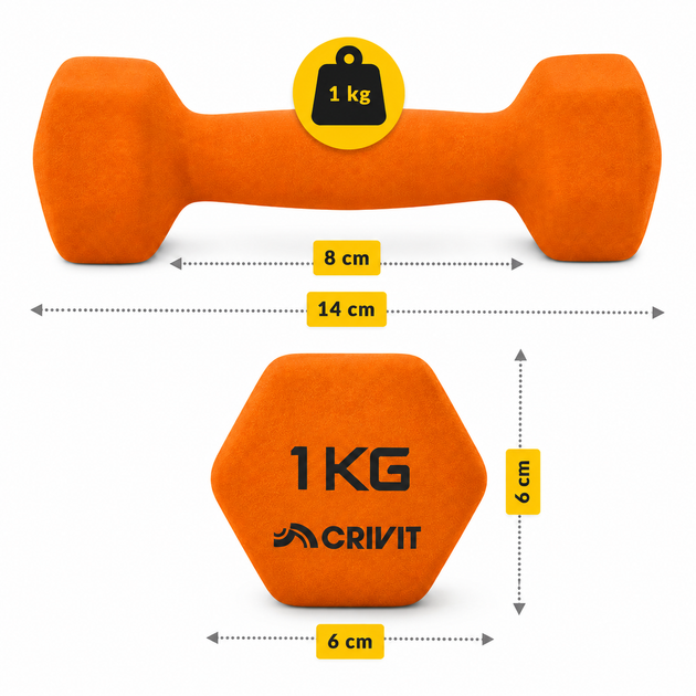 Гантелі вінілові Crivit 2 x 1 кг Orange (R4835131820250) - изображение 4