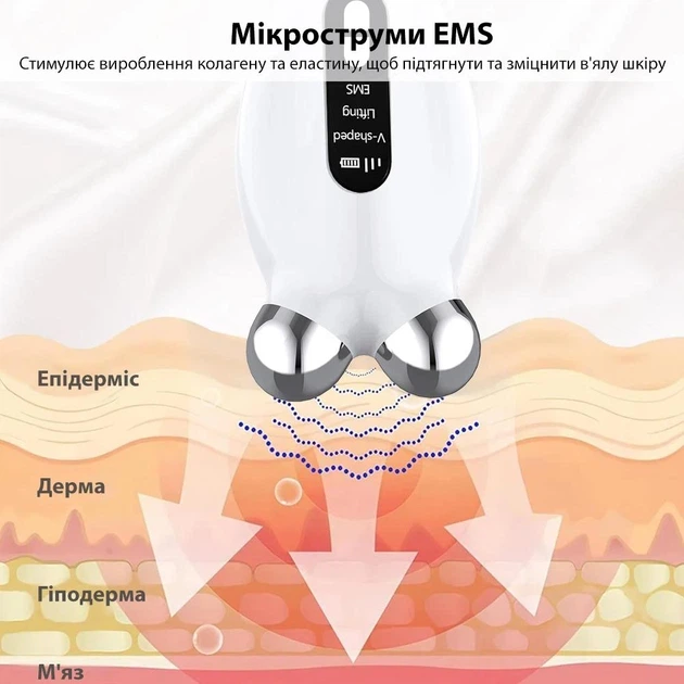 Мікрострумовий ліфтинг-масажер для обличчя VGR роликовий з EMS-терапією 3 режими 5 рівнів інтенсивності 42°C USB-акумулятор Білий 11х6.5х3.5 см - зображення 6