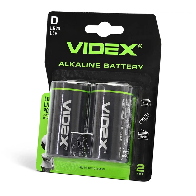 Батарейка алкалінова Videx LR20/D, 2 шт. - Фото 3 Батарейка алкалінова Videx LR20/D, 2 шт. - зображення 3