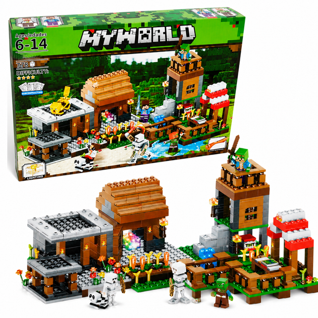 Конструктор Minecraft Village 778 деталей с подсветкой Деревня Майнкрафт Дом Стива - Фото 1 Конструктор Minecraft Village 778 деталей с подсветкой Деревня Майнкрафт Дом Стива - изображение 1