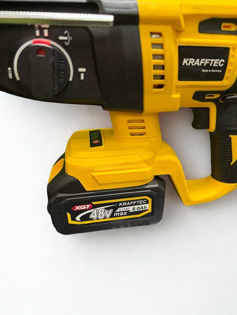 Перфоратор Krafftec Germany аккумуляторный ударный 48 В 8 А·час SDS Plus отбойник строительный 3–5 Дж три режима сверления долбления 4000 уд мин реверс регулировка скорости LED 2 батареи для бетона кирпича ремонта демонтажа кейс - изображение 6