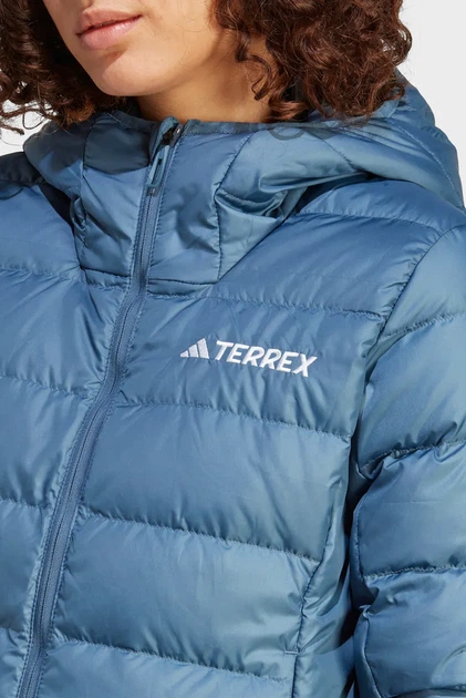 Жіноча пухова куртка Terrex з капюшоном трекінг повсякденна утеплена синя XS - изображение 4