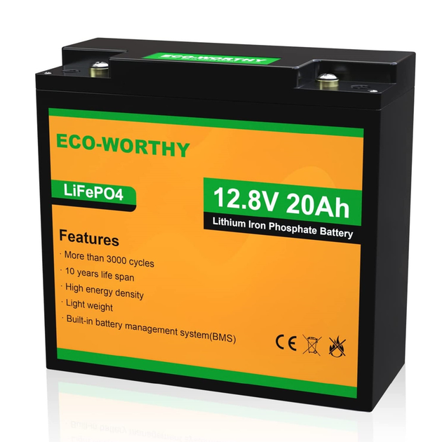 Аккумулятор Eco-Worthy LiFePO4 12.8V 20Ah 256Wh с BMS для инверторов ИБП и солнечных электростанций - изображение 9