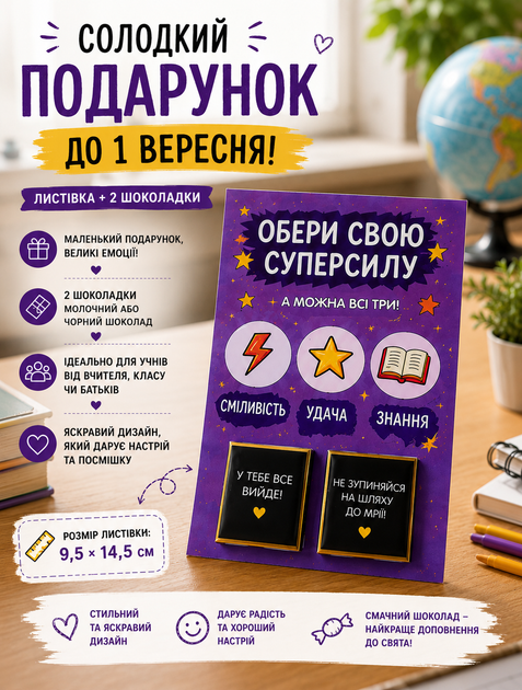 Открытка с шоколадом на 1 сентября Выбери свою суперсилу - изображение 2