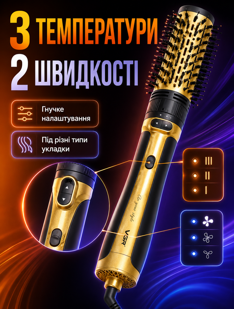 Стайлер для укладання волосся фен щітка брашинг з обертанням на 360 градусів і 4 насадками з іонізацією 1200 Вт для сушіння та об'єму - зображення 5