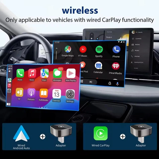 Беспроводной CarPlay Android Auto адаптер Pionray 2-в-1, Wi-Fi 5,8 ГГц, Bluetooth 5.X, Plug & Play, автоподключение - изображение 4