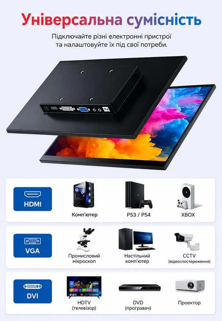 14” сенсорный портативный монитор FHD 1080P IPS с HDMI / VGA / USB / AV — второй дисплей для ПК, ноутбука и камер - изображение 6