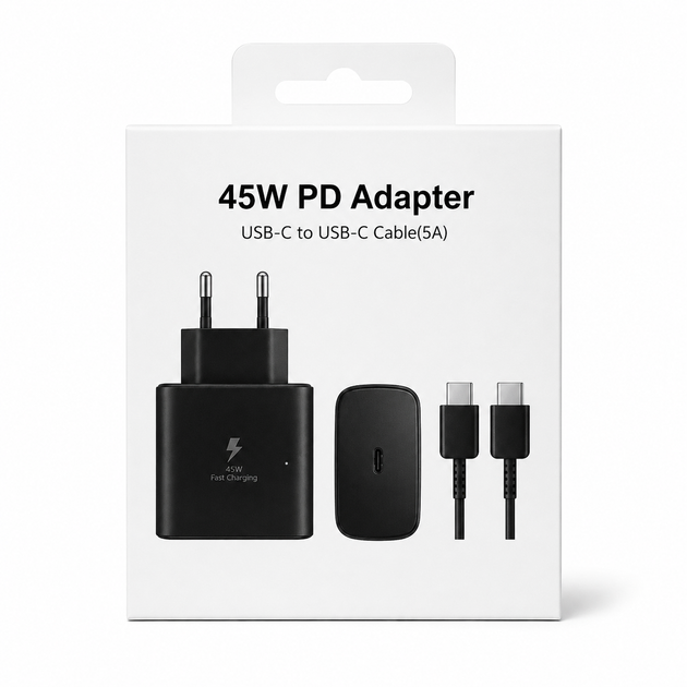 Мережевий зарядний пристрій 45W + Cable USB-C to USB-C Black - Фото 5 Мережевий зарядний пристрій 45W + Cable USB-C to USB-C Black - изображение 5