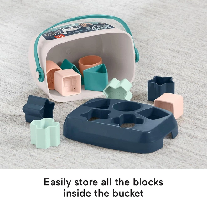 Дитячий сортер для малюків Fisher-Price Baby’s First Blocks Navy Fawn відерце з 10 кольоровими кубиками від 6 місяців (SKU-346) - зображення 6