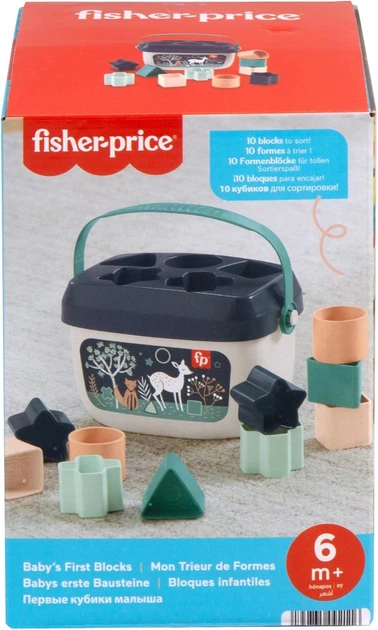 Дитячий сортер для малюків Fisher-Price Baby’s First Blocks Navy Fawn відерце з 10 кольоровими кубиками від 6 місяців (SKU-346) - зображення 7
