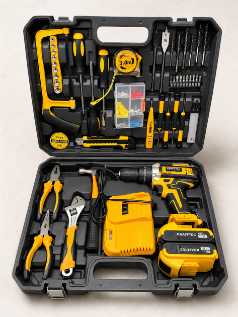 Ударный шуруповерт Krafftec PRO DCD791 48V 6Ah 95 Нм, аккумуляторная дрель с 2 АКБ, кейсом и набором инструментов - изображение 7