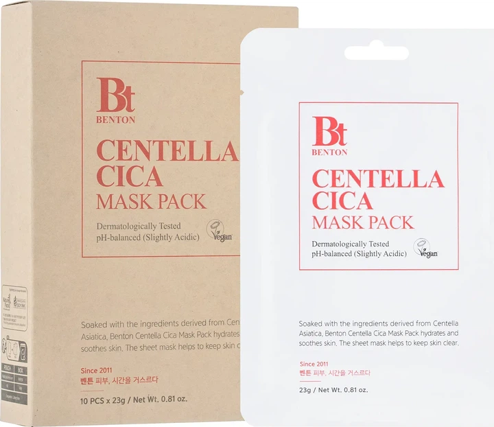 Maseczka nawilżająca do twarzy Benton Centella Cica Mask Pack 23 g x 10 szt (8809566990327) - Zdjęcie 1 Maseczka nawilżająca do twarzy Benton Centella Cica Mask Pack 23 g x 10 szt (8809566990327) - obraz 1