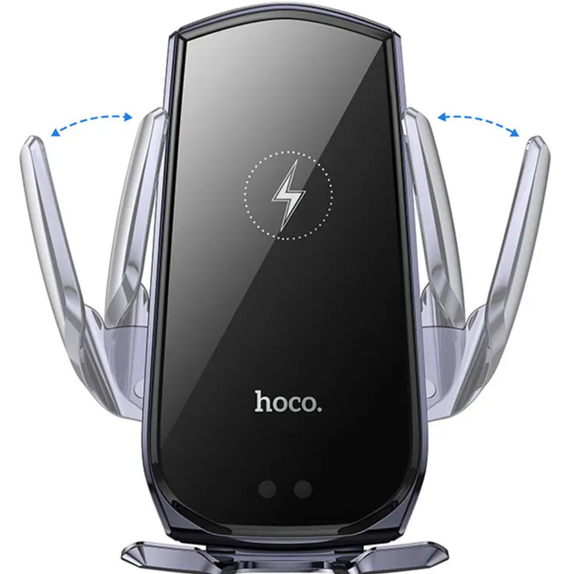 Автотримач HOCO CA202 Plus з бездротовою зарядкою Qi 15W, автоматичний затискач, інфрачервоний сенсор, на дефлектор, чорний - зображення 4