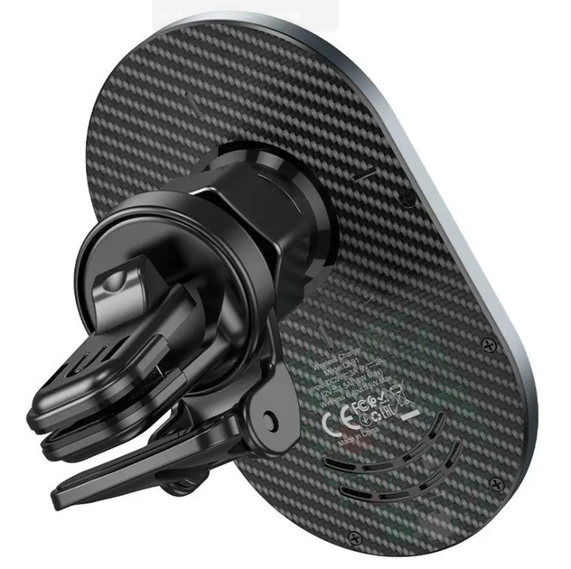 Автотримач HOCO CA91 MagSafe 15W з бездротовою зарядкою, магнітний, на дефлектор, поворот 360°, сірий - зображення 3