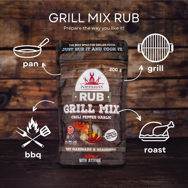Смесь приправ Poppamies Rub Grill Mix Chili Pepper Garlic для гриля и барбекю 200 г - изображение 2
