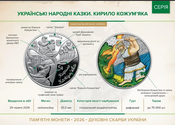 Украинские народные сказки "Кирило Кожумяк" 5 грн в сувенирной упаковке 2026 год - Фото 6 Украинские народные сказки "Кирило Кожумяк" 5 грн в сувенирной упаковке 2026 год - изображение 6