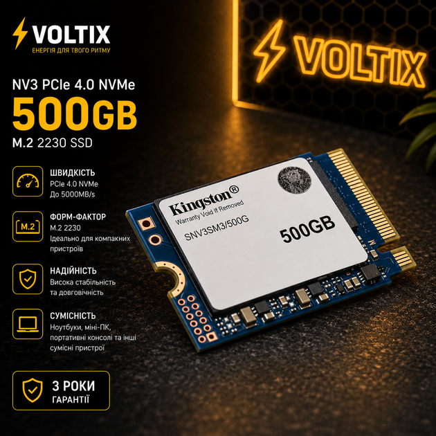 Накопитель SSD M.2 Kingston NV3 500GB NVMe 2230 PCIe 4.0 x4 3D NAND - зображення 2