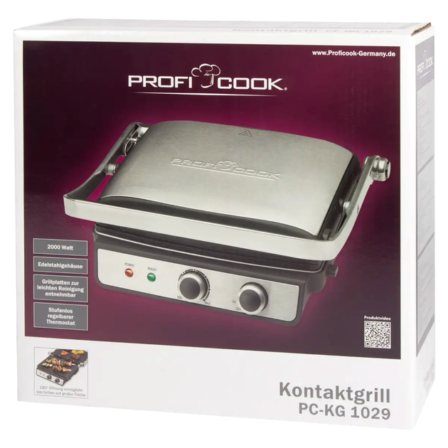 Контактный гриль 2000 Вт с антипригарным покрытием для кухни Profi Cook MC-3227 - изображение 9