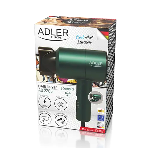 Фен 1200 Вт 2 швидкості з холодним обдувом для дому складана ручка зелений Adler MC-1761 - зображення 10