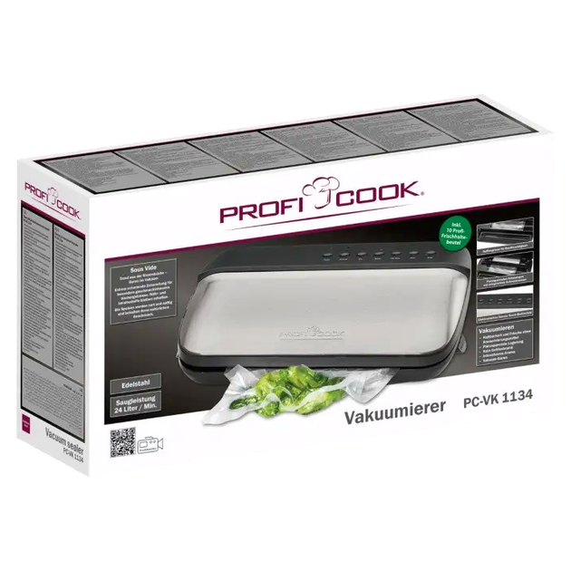 Аппарат для вакуумной упаковки 120 Вт 24 л мин для кухни 5 пакетов и рулон Profi Cook MC-0393 - изображение 8