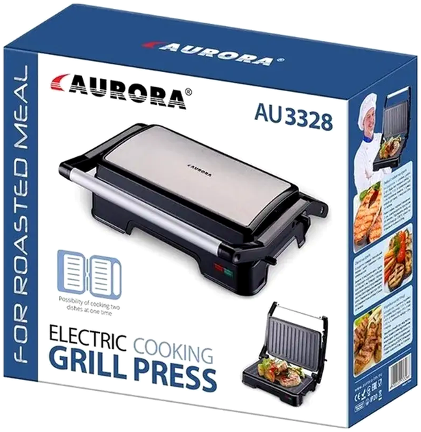 Контактный гриль 850 Вт антипригарное покрытие для кухни 2 пластины серый Aurora MC-3386 - изображение 5