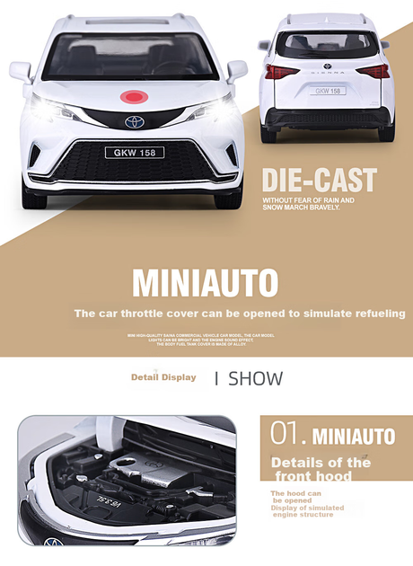 Модель легкосплавного автомобіля Heimanba 1:24 Toyota Sienna MPV Business Vehicle, дитяча іграшка з легкосплавного скла, біла - Фото 4 Модель легкосплавного автомобіля Heimanba 1:24 Toyota Sienna MPV Business Vehicle, дитяча іграшка з легкосплавного скла, біла - изображение 4