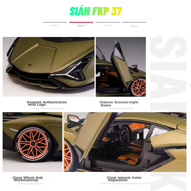Bimeigao 1:18 Lamborghini FKP 37 Модель спортивного автомобіля Іграшка Реалістична модель легкосплавного автомобіля Подарункова модель для хлопчиків - зображення 6