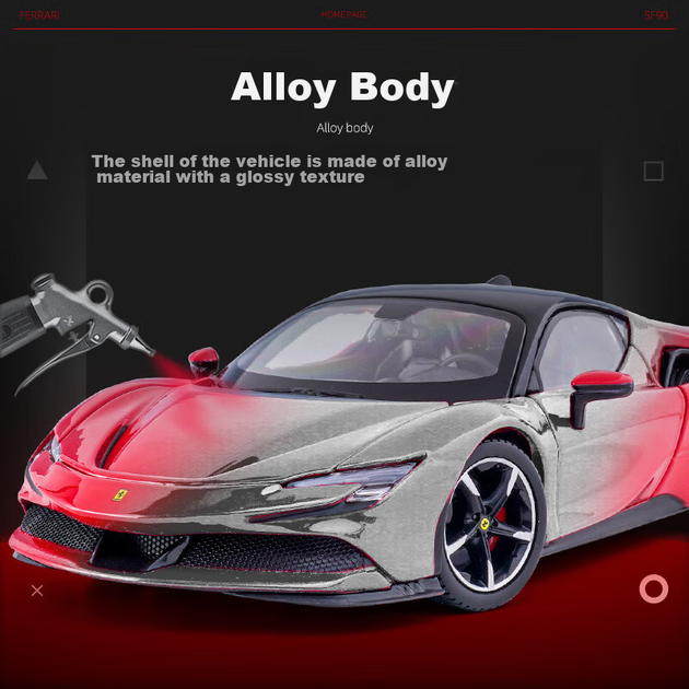 Bimeigao 1:24 Ferrari Модель SF90 сплаву іграшковий автомобіль гоночна симуляційна модель подарунок для хлопчика - зображення 8