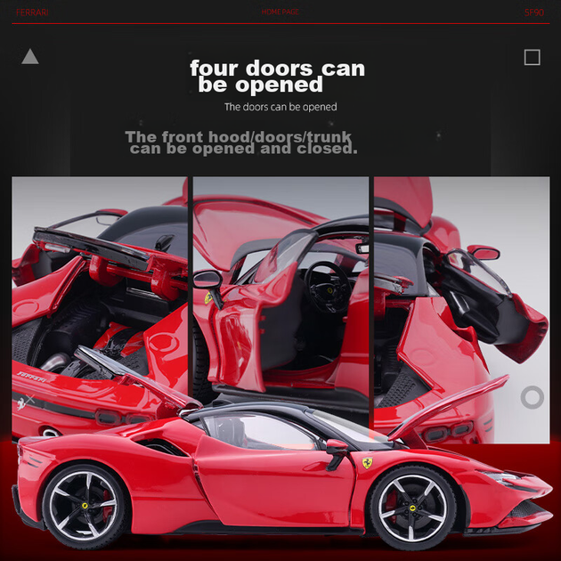 Bimeigao 1:24 Ferrari Модель SF90 сплаву іграшковий автомобіль гоночна симуляційна модель подарунок для хлопчика - зображення 11