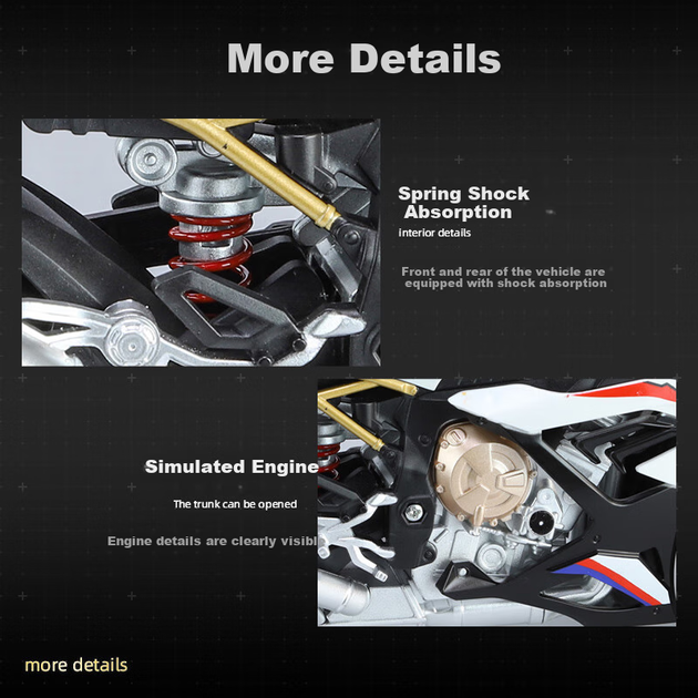 Модель мотоцикла Chiyumoxing S1000RR Battle Axe 1:9 из сплава игрушечная для мальчиков - Фото 11 Модель мотоцикла Chiyumoxing S1000RR Battle Axe 1:9 из сплава игрушечная для мальчиков - изображение 11