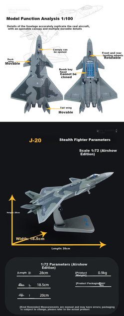 Модель Feiyun J-20 истребителя из сплава декоративная коллекционная - изображение 6