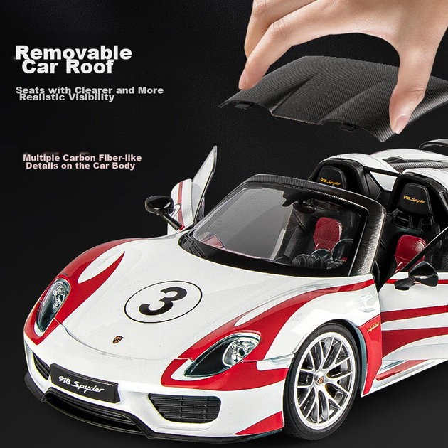 Модель автомобиля Heimanba Porsche 918 Spyder, 1:18, литая, коллекционная - изображение 9