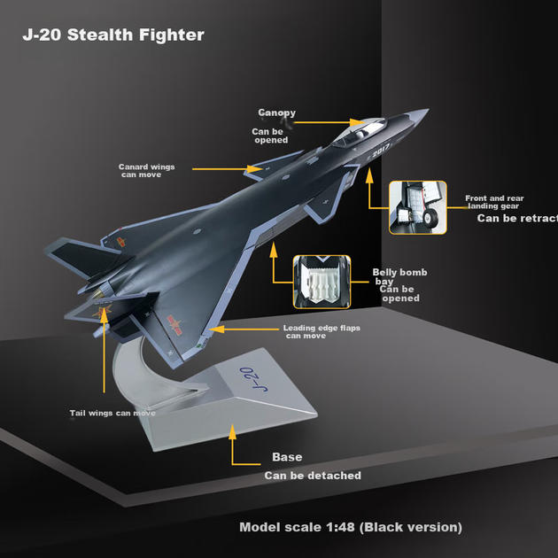 Модель самолета Feiyun J-20 из сплава, коллекционная фигурка истребителя - Фото 3 Модель самолета Feiyun J-20 из сплава, коллекционная фигурка истребителя - изображение 3