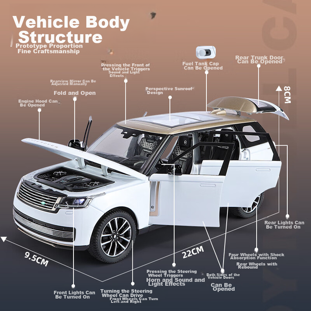 Модель Heimanba Land Rover Range Rover SV зі сплаву, масштаб 1:24, біла - зображення 3