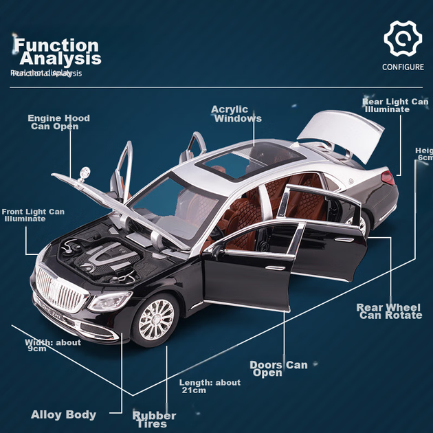 Chiyuchewan 1:24 масштаб Maybach S600 розкішний седан лита модель автомобіля іграшка подарунок для хлопчиків - зображення 3