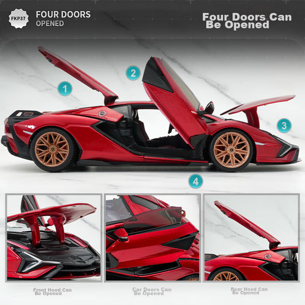 Модель автомобіля Bimeigao 1:24, Lamborghini Aventador FKP 37, реалістична іграшкова модель автомобіля зі сплаву, подарунок для хлопчиків - зображення 5