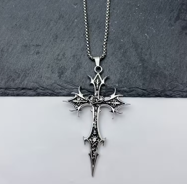 Кулон чоловічий із ланцюжком, Масивний хрест двосторонній Gothic Cross Сріблястий - Фото 4 Кулон чоловічий із ланцюжком, Масивний хрест двосторонній Gothic Cross Сріблястий - изображение 4