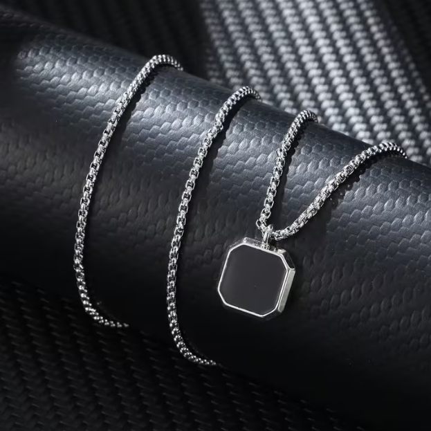 Чоловічий квадратний кулон, підвіска з ланцюжком Square Silvery - зображення 5
