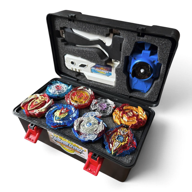 Подарунковий набір Beyblade Burst Evolution / Turbo / GT — 8 бейблейдів, кейс, 2 лаунчери, ручка, лаунчер-ліхтарик, монтажний ключ - зображення 3