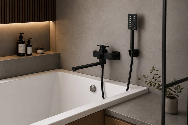 Смеситель для ванны чёрный Mixxus KUB-007 Euro Black с нержавеющей стали SUS304 MI6095 - изображение 2