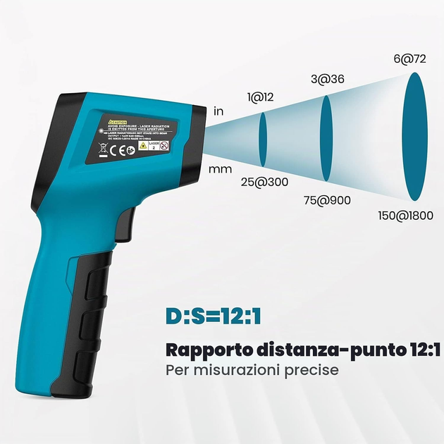 Инфракрасный пирометр Tilswall W301 -50…+600°C, лазерный термометр 12:1, LCD, регулируемая эмиссия - изображение 6
