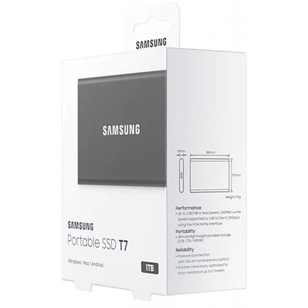 Портативний SSD Samsung T7 1TB USB 3.2 Type-C Grey (MU-PC1T0T/WW) - Фото 7 Портативний SSD Samsung T7 1TB USB 3.2 Type-C Grey (MU-PC1T0T/WW) - изображение 7