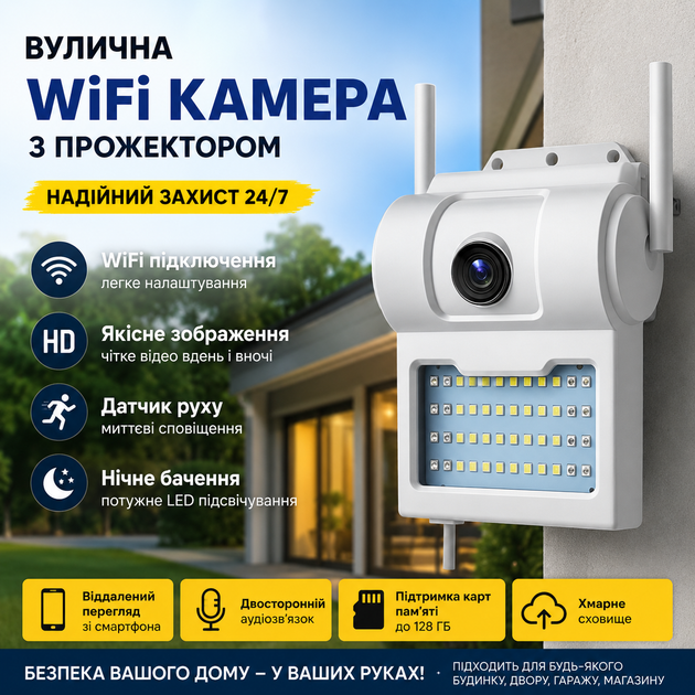 Настінна IP-камера iCSee (2 Мп / 1080p) вулична з Wi-Fi та подвійною підсвіткою - зображення 6